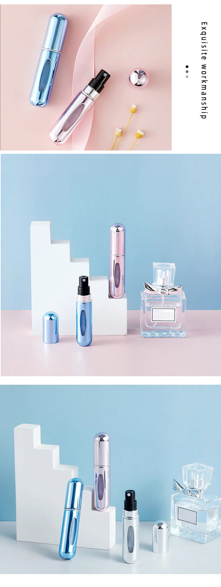 Botella pulverizadora de perfume de viaje portátil de 5 ml con herramientas para el cuidado de la piel, cómoda y fácil de transportar, ideal para uso y retocaciones en movimiento