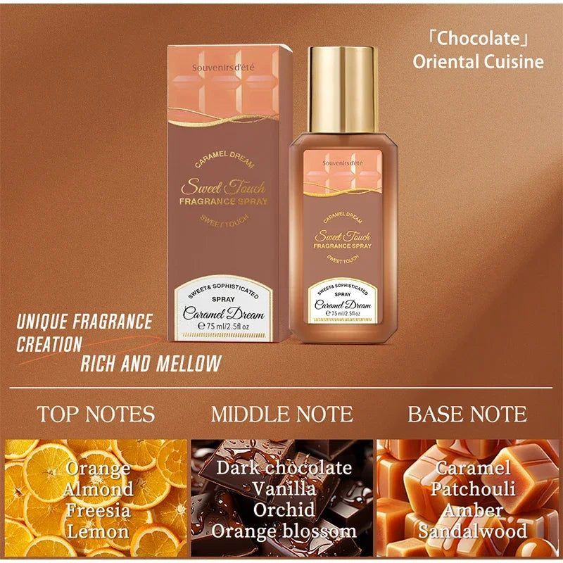 Aroma De caramelo fragancia para mujer Spray duradero caramelo Natural Chocolate y crema panqueque Gourmet Eau De Toilette Perfume Unisex