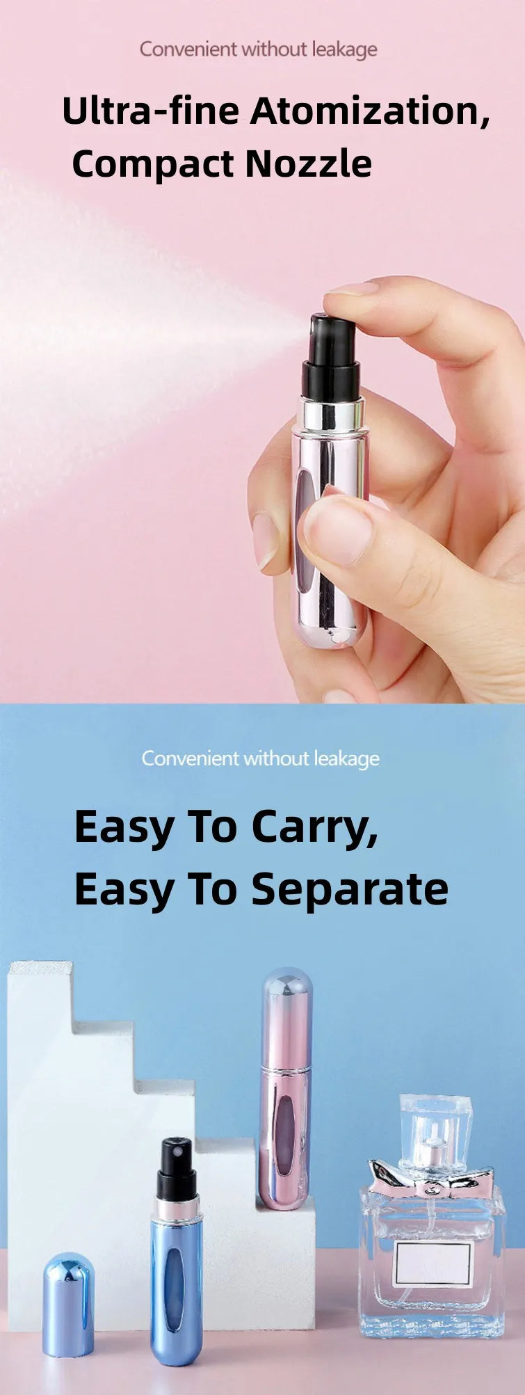 Botella pulverizadora de perfume de viaje portátil de 5 ml con herramientas para el cuidado de la piel, cómoda y fácil de transportar, ideal para uso y retocaciones en movimiento