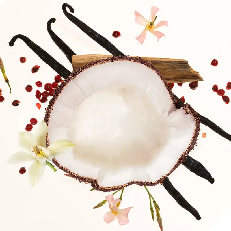 KOEC Fragancia de vainilla y coco Perfume de niebla Refrescante Hidratante Notas triples Fragancias de plantas Propileno Glicol