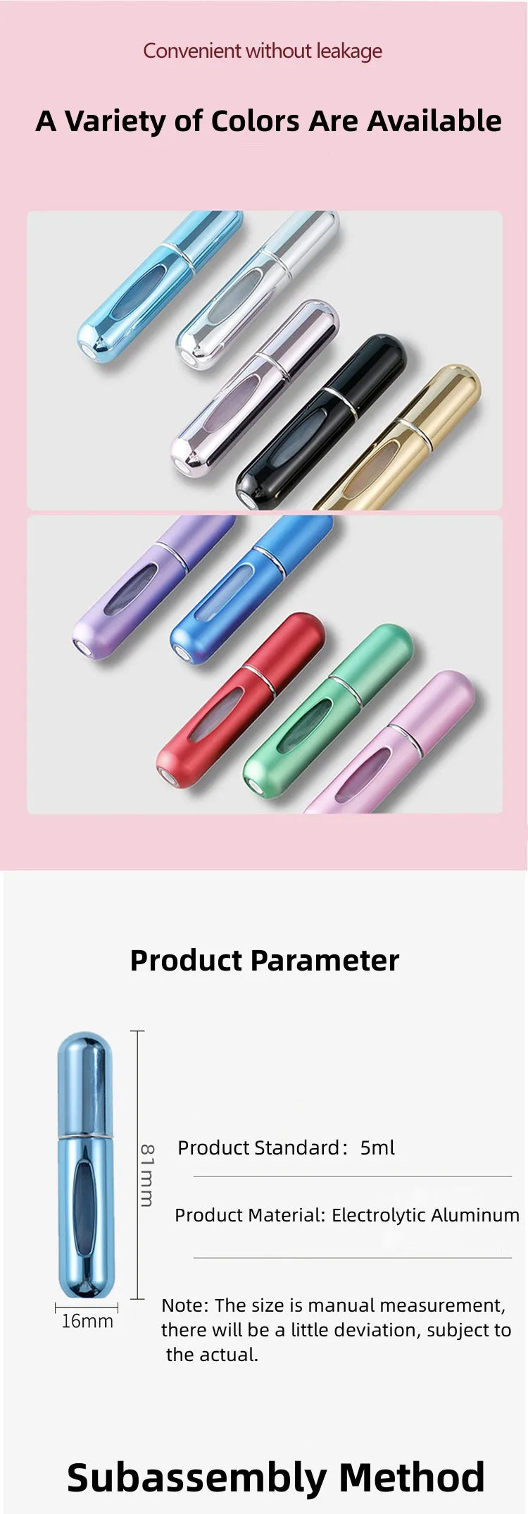 Botella pulverizadora de perfume de viaje portátil de 5 ml con herramientas para el cuidado de la piel, cómoda y fácil de transportar, ideal para uso y retocaciones en movimiento