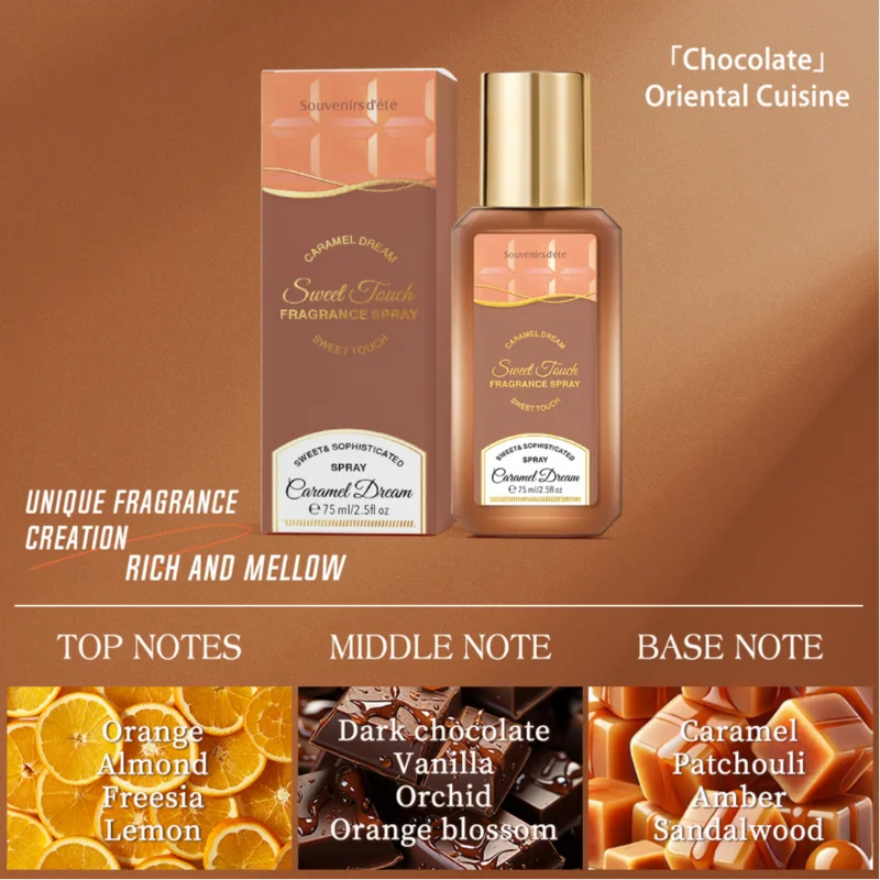 Aroma De caramelo fragancia para mujer Spray duradero caramelo Natural Chocolate y crema panqueque Gourmet Eau De Toilette Perfume Unisex
