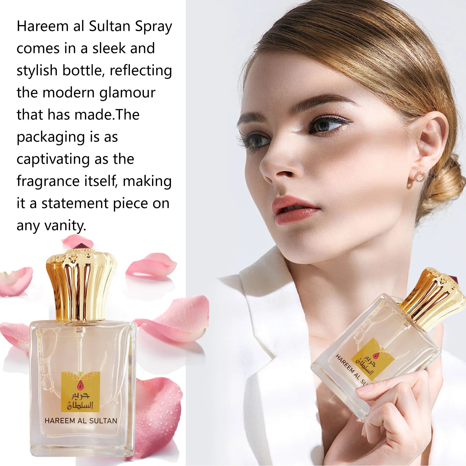 Aceite de perfume árabe Oudh dorado: aroma de ámbar y rosa, fragancia unisex duradera. Fórmula de ingredientes naturales para uso prolongado.