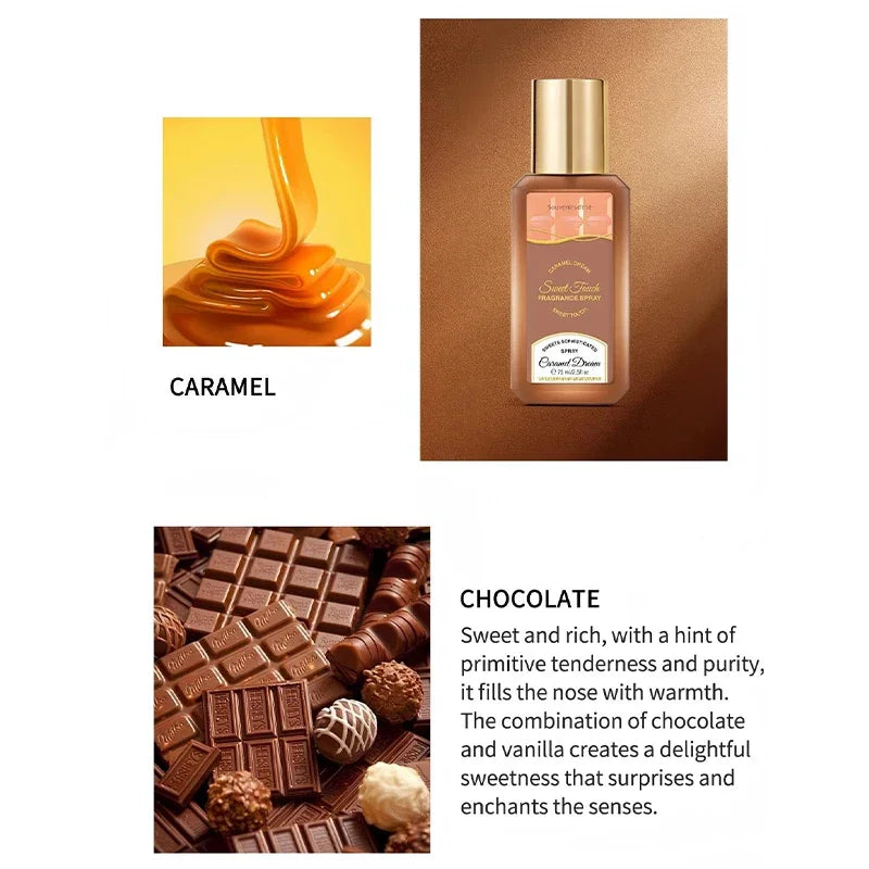Aroma De caramelo fragancia para mujer Spray duradero caramelo Natural Chocolate y crema panqueque Gourmet Eau De Toilette Perfume Unisex