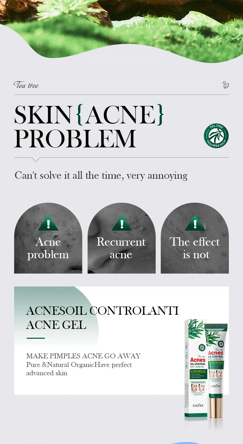 SADOER árbol de té crema eliminadora de acné cuidado de la piel Facial Control de aceite cremas de Gel Facial hidratante crema Facial cuidado de la piel