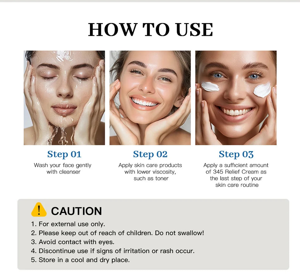 345 Crema para aliviar las imperfecciones hidratantes Nutre la piel y proporcionar el cuidado calmante Resultado en una solución para el cuidado de la piel bien redondeada