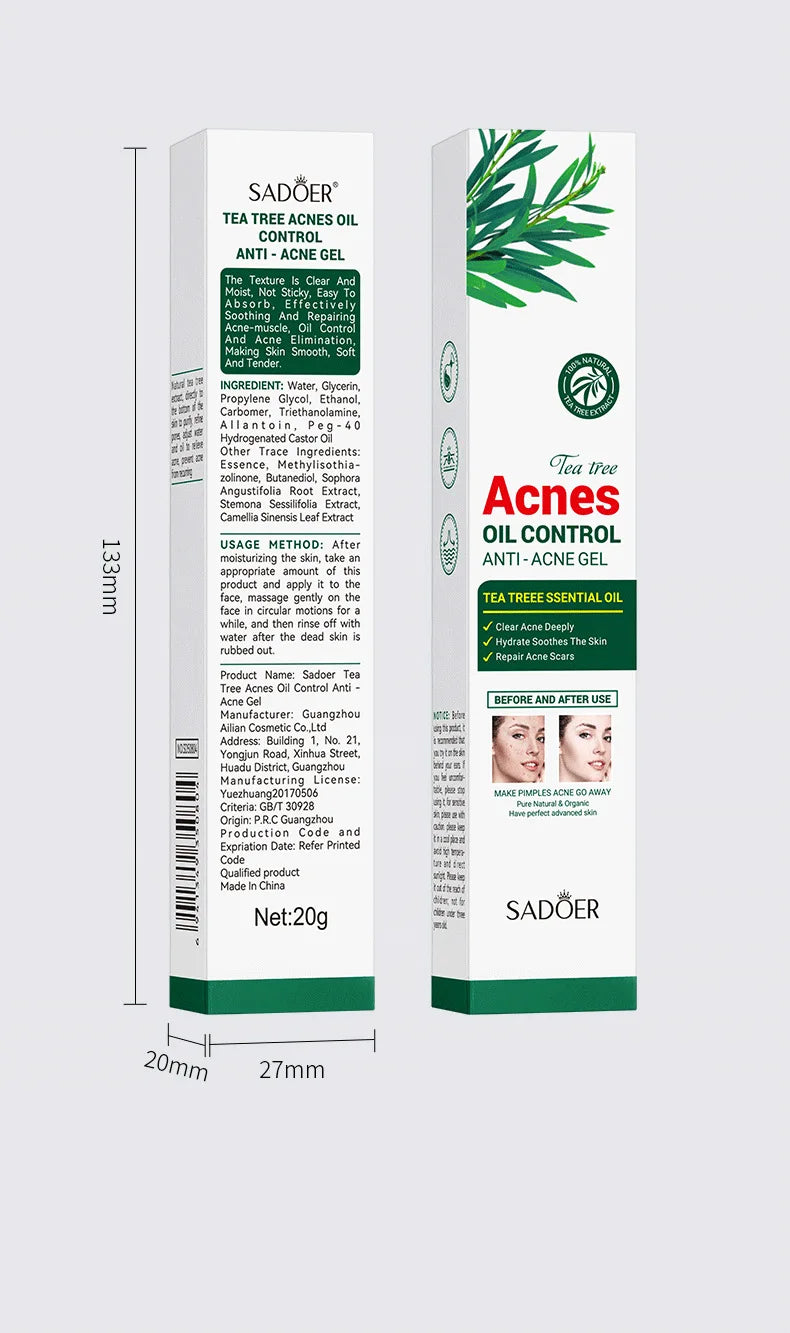 SADOER árbol de té crema eliminadora de acné cuidado de la piel Facial Control de aceite cremas de Gel Facial hidratante crema Facial cuidado de la piel